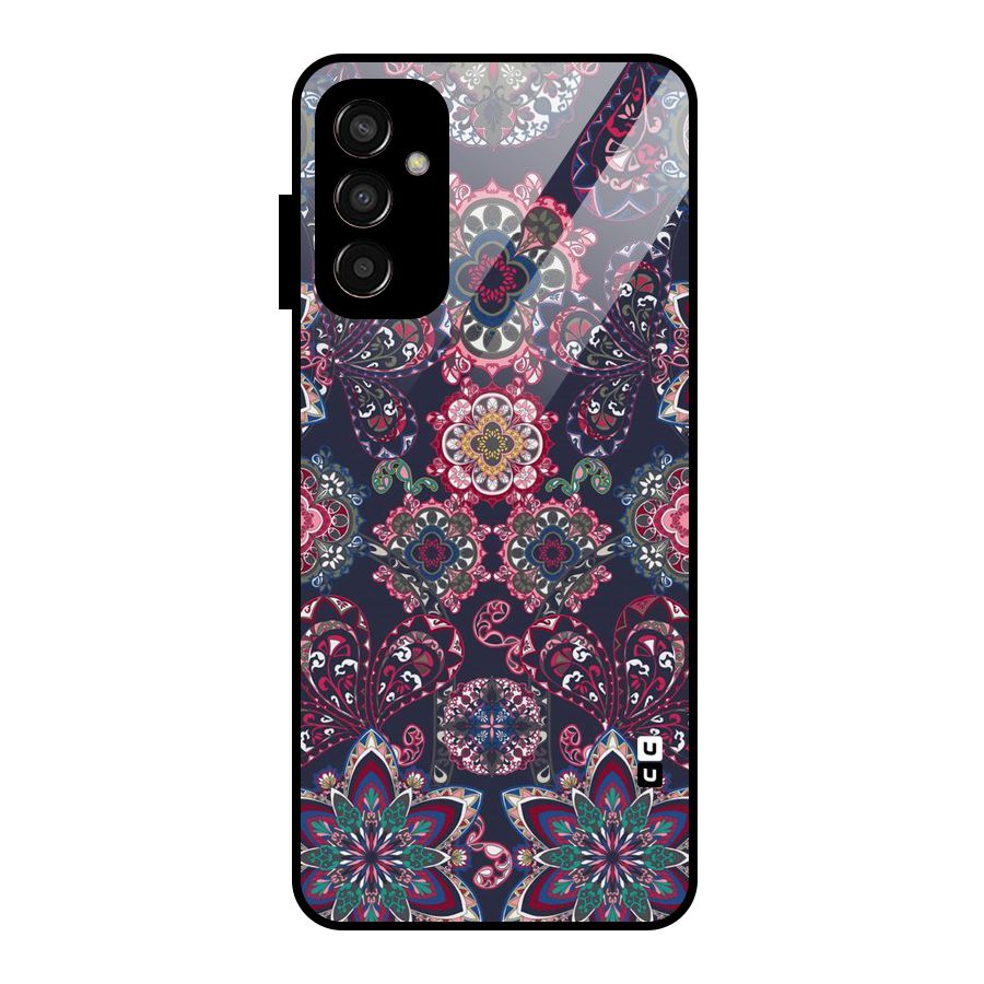 Navy Blue Bloom Pattern Glass Back Case for Galaxy F13