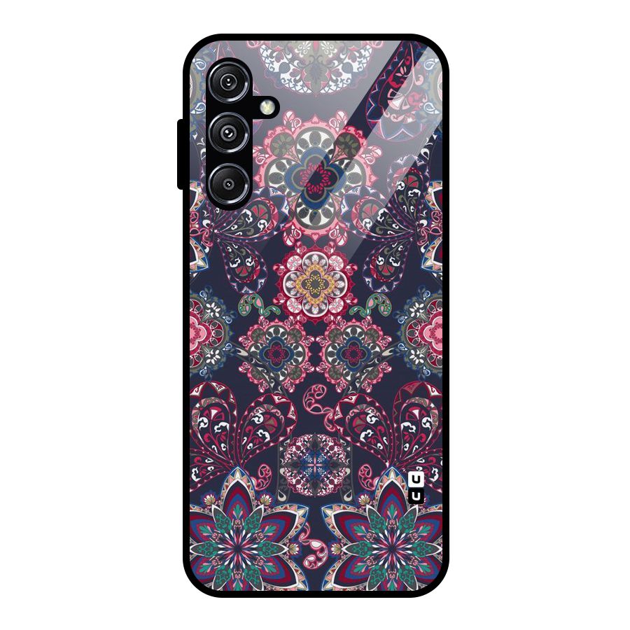 Navy Blue Bloom Pattern Glass Back Case for Galaxy M34 5G