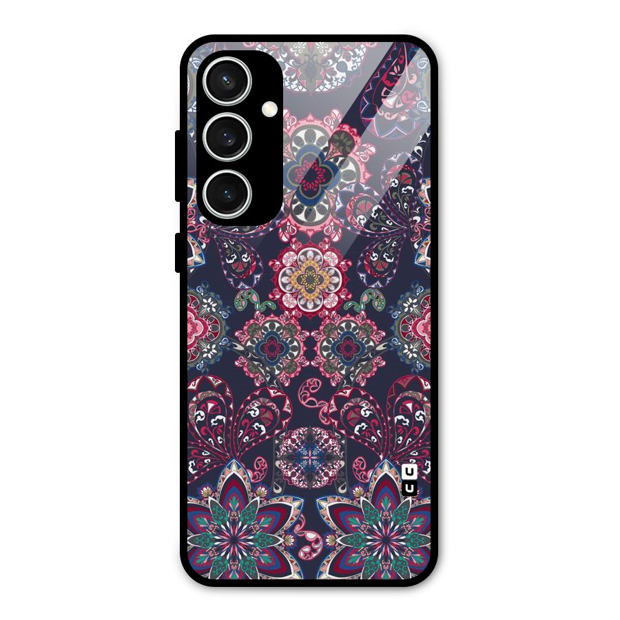 Navy Blue Bloom Pattern Glass Back Case for Galaxy S23 FE