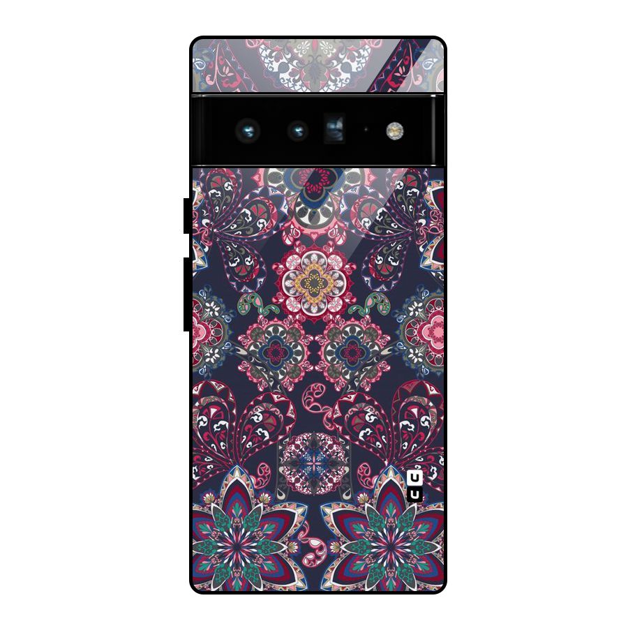Navy Blue Bloom Pattern Glass Back Case for Google Pixel 6 Pro