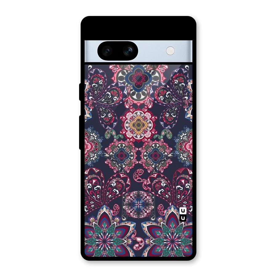 Navy Blue Bloom Pattern Glass Back Case for Google Pixel 7a