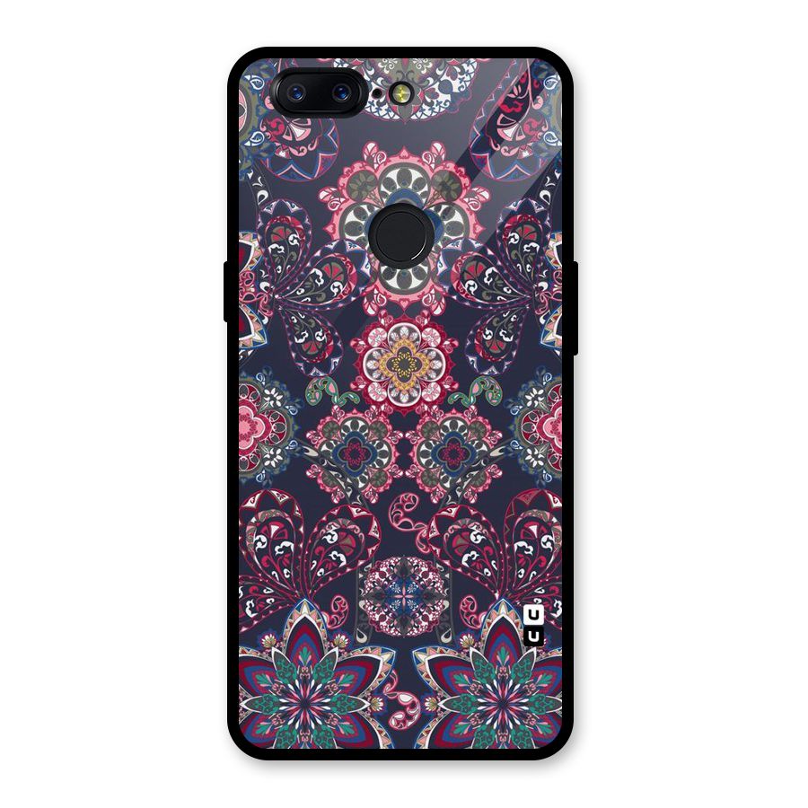 Navy Blue Bloom Pattern Glass Back Case for OnePlus 5T