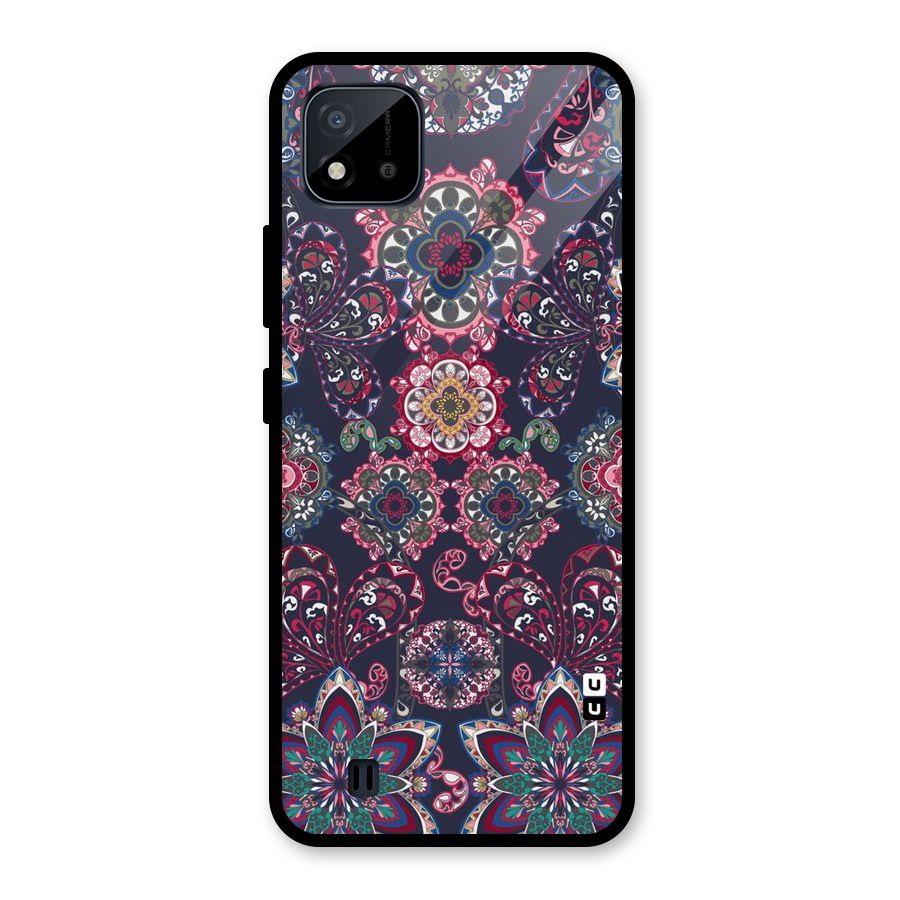 Navy Blue Bloom Pattern Glass Back Case for Realme C11 2021
