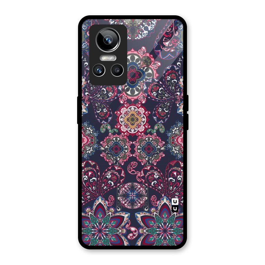 Navy Blue Bloom Pattern Glass Back Case for Realme GT Neo 3