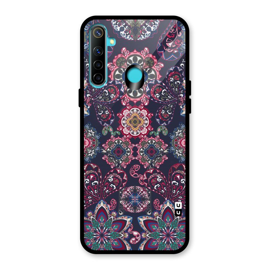 Navy Blue Bloom Pattern Glass Back Case for Realme Narzo 10