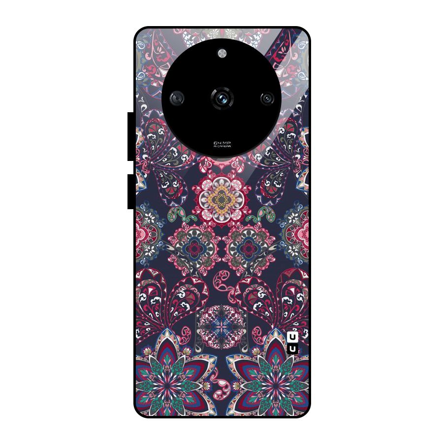 Navy Blue Bloom Pattern Glass Back Case for Realme Narzo 60 5G