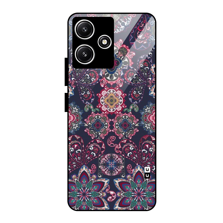 Navy Blue Bloom Pattern Glass Back Case for Redmi 12 5G