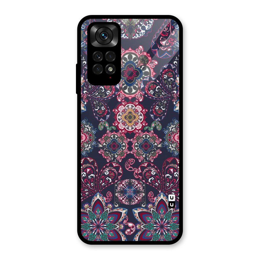 Navy Blue Bloom Pattern Glass Back Case for Redmi Note 11S