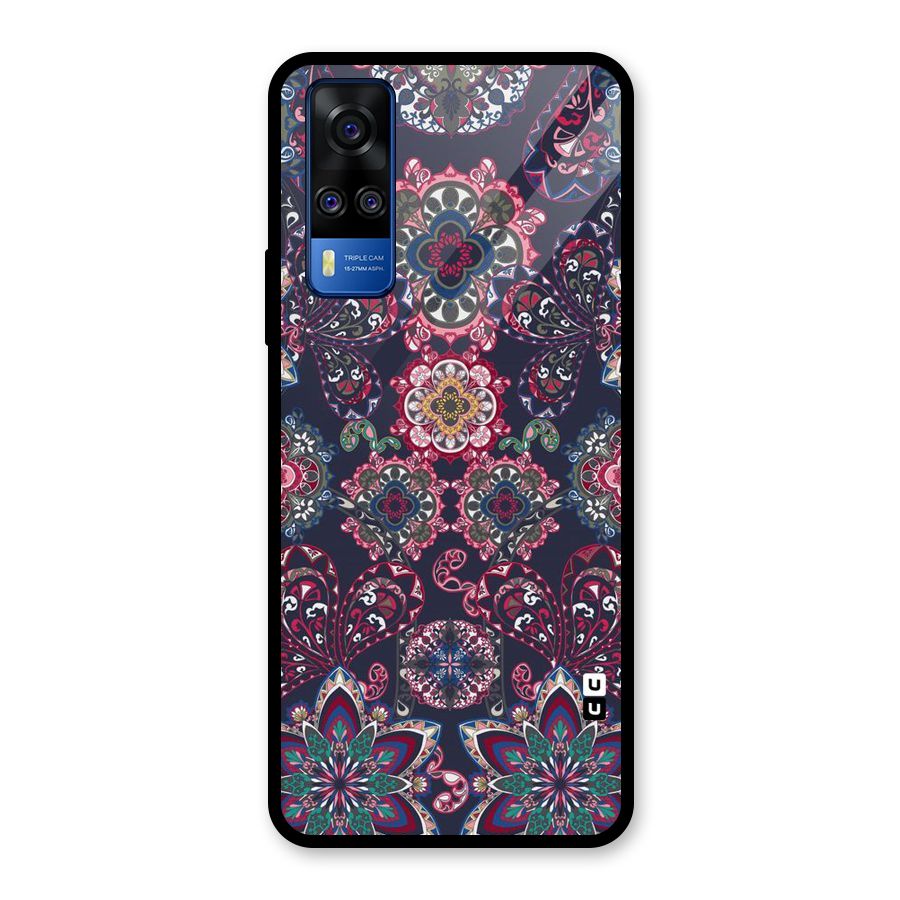 Navy Blue Bloom Pattern Glass Back Case for Vivo Y31