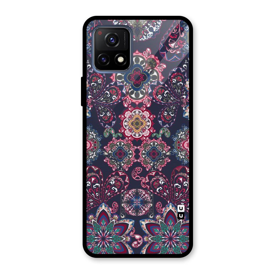 Navy Blue Bloom Pattern Glass Back Case for Vivo Y72 5G