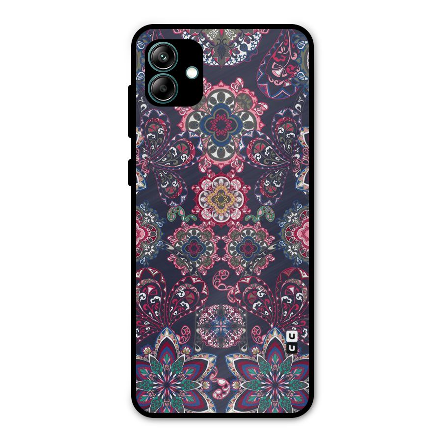 Navy Blue Bloom Pattern Metal Back Case for Galaxy A04