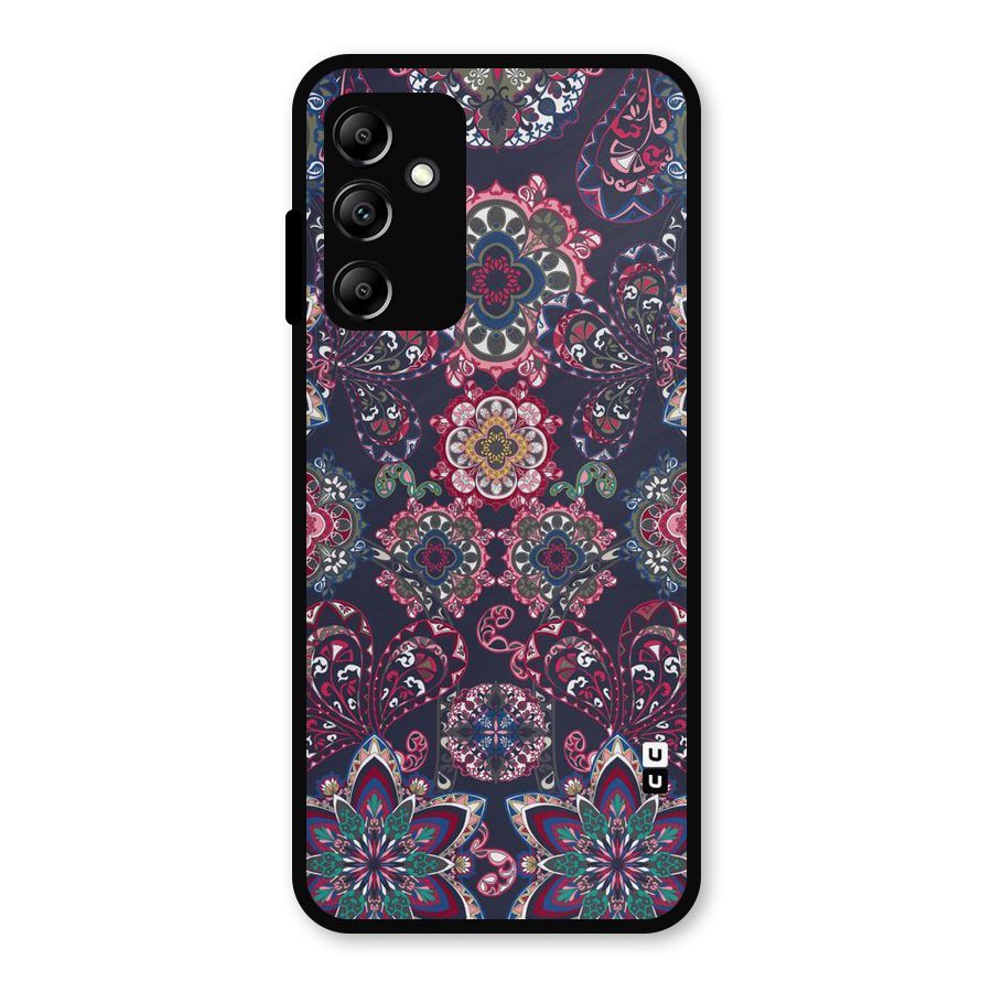 Navy Blue Bloom Pattern Metal Back Case for Galaxy A14 5G