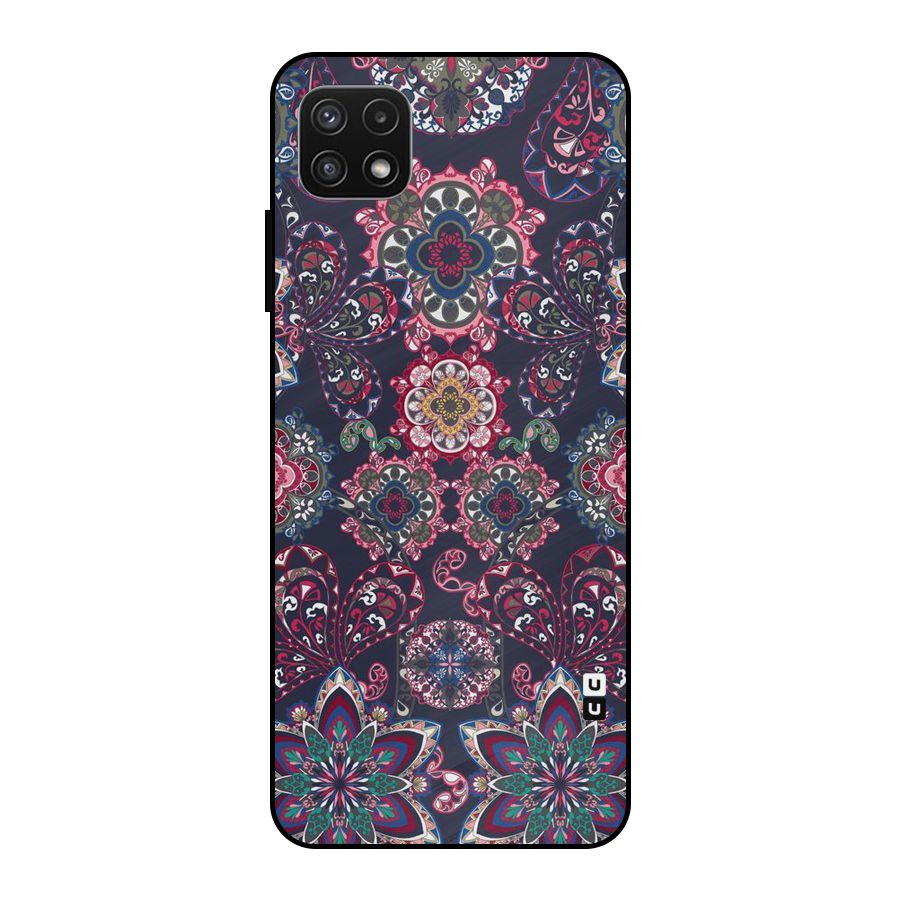 Navy Blue Bloom Pattern Metal Back Case for Galaxy A22 5G