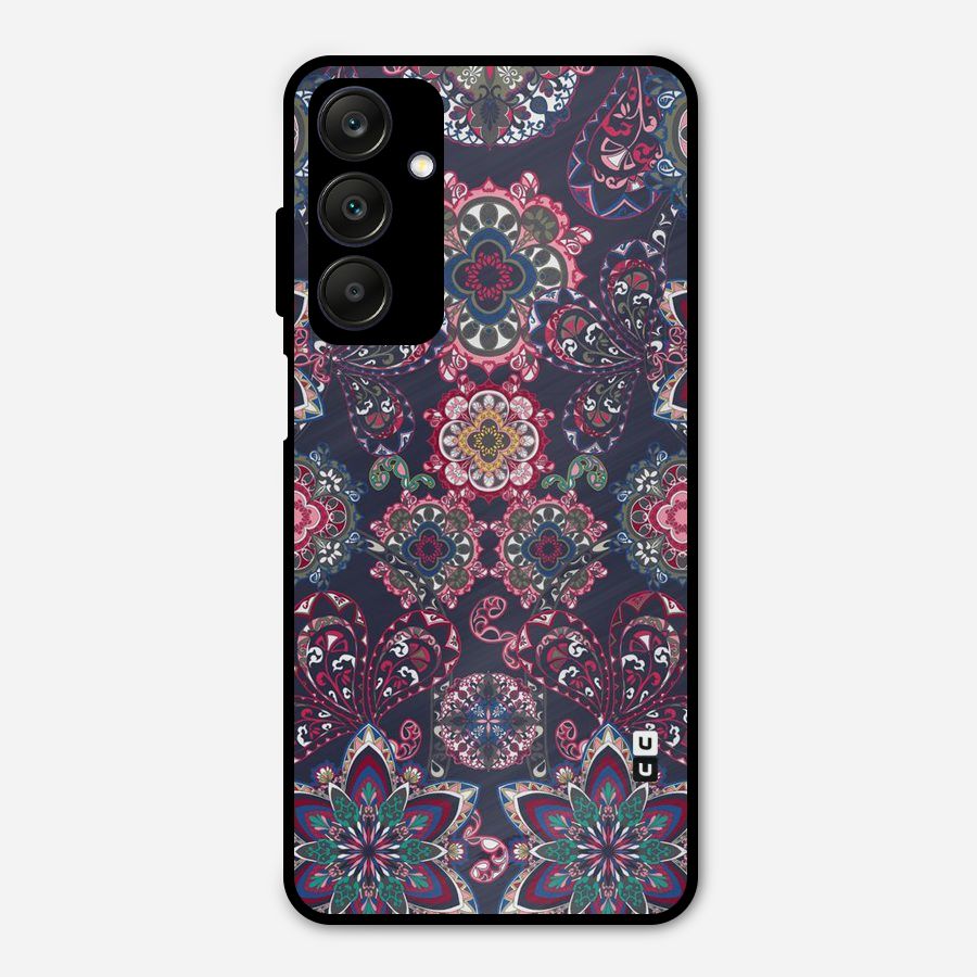 Navy Blue Bloom Pattern Metal Back Case for Galaxy A25 5G
