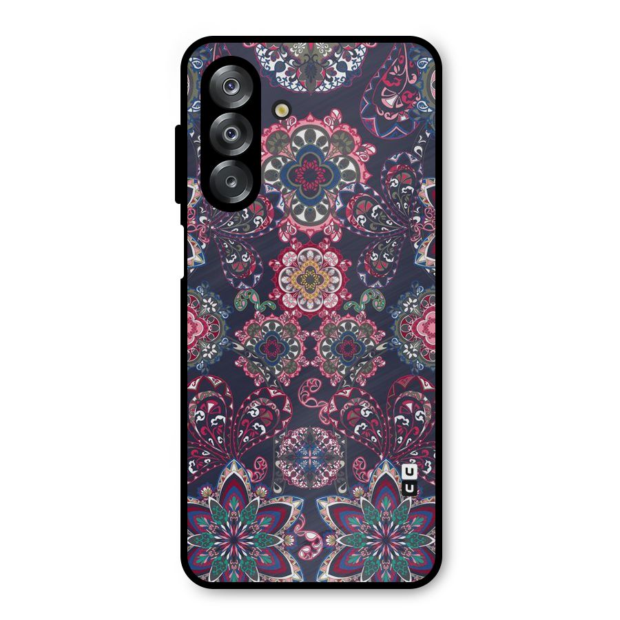 Navy Blue Bloom Pattern Metal Back Case for Galaxy A26