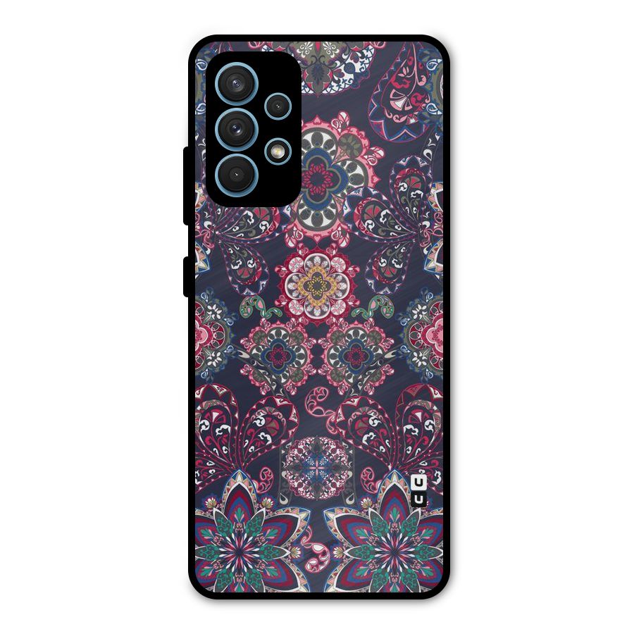 Navy Blue Bloom Pattern Metal Back Case for Galaxy A32
