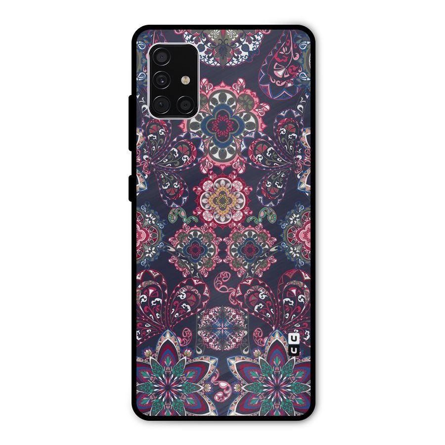 Navy Blue Bloom Pattern Metal Back Case for Galaxy A51