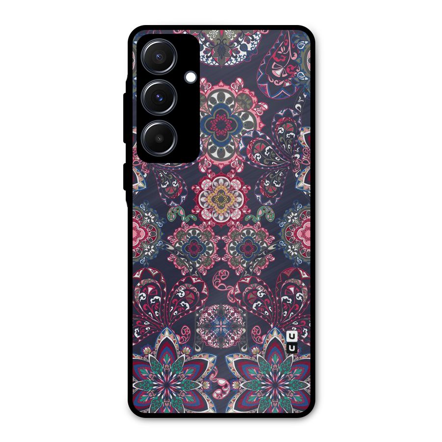 Navy Blue Bloom Pattern Metal Back Case for Galaxy A55