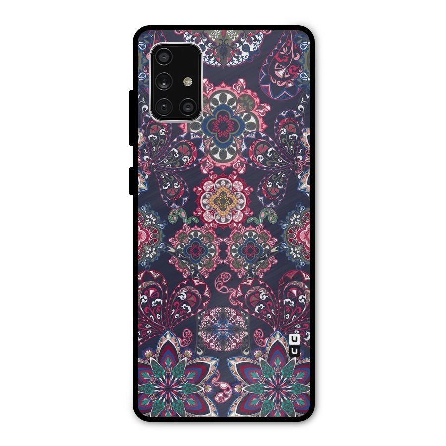 Navy Blue Bloom Pattern Metal Back Case for Galaxy A71