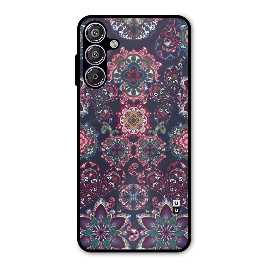 Navy Blue Bloom Pattern Metal Back Case for Galaxy F15