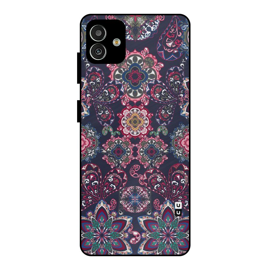 Navy Blue Bloom Pattern Metal Back Case for Galaxy M13 5G