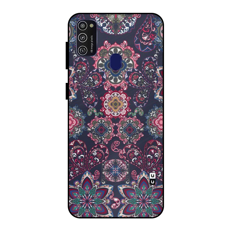 Navy Blue Bloom Pattern Metal Back Case for Galaxy M21