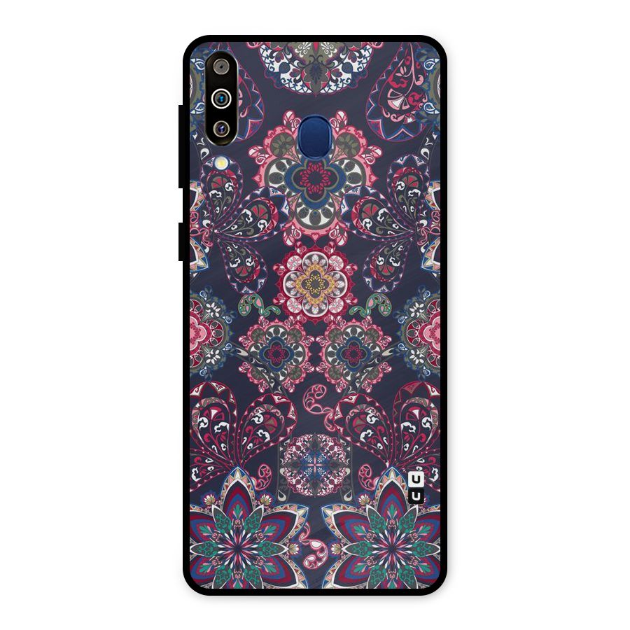 Navy Blue Bloom Pattern Metal Back Case for Galaxy M30