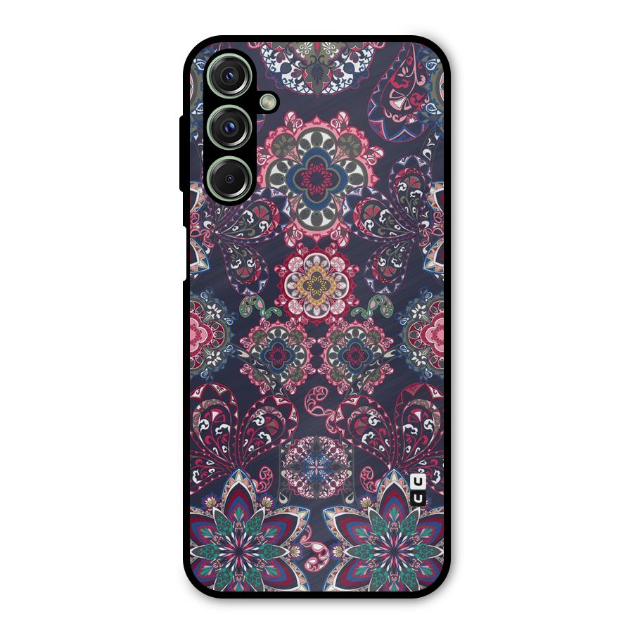 Navy Blue Bloom Pattern Metal Back Case for Galaxy M34