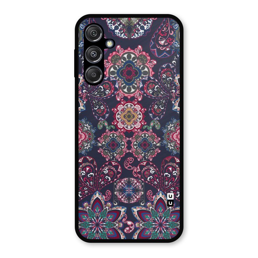 Navy Blue Bloom Pattern Metal Back Case for Galaxy M34 5G