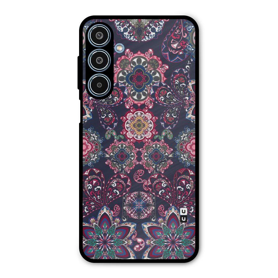 Navy Blue Bloom Pattern Metal Back Case for Galaxy M35