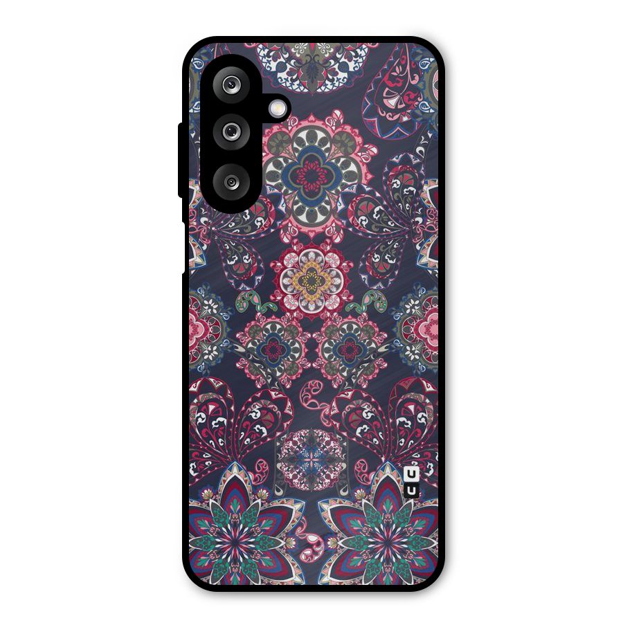 Navy Blue Bloom Pattern Metal Back Case for Galaxy M36