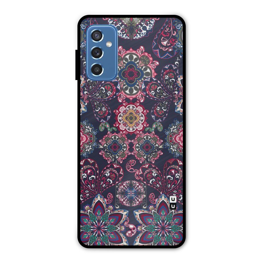 Navy Blue Bloom Pattern Metal Back Case for Galaxy M52 5G
