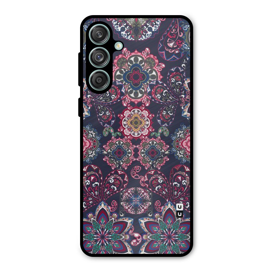 Navy Blue Bloom Pattern Metal Back Case for Galaxy M55 5G