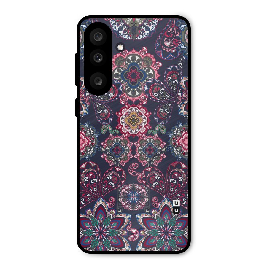 Navy Blue Bloom Pattern Metal Back Case for Galaxy M56