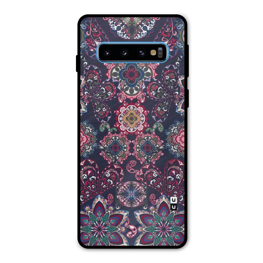 Navy Blue Bloom Pattern Metal Back Case for Galaxy S10