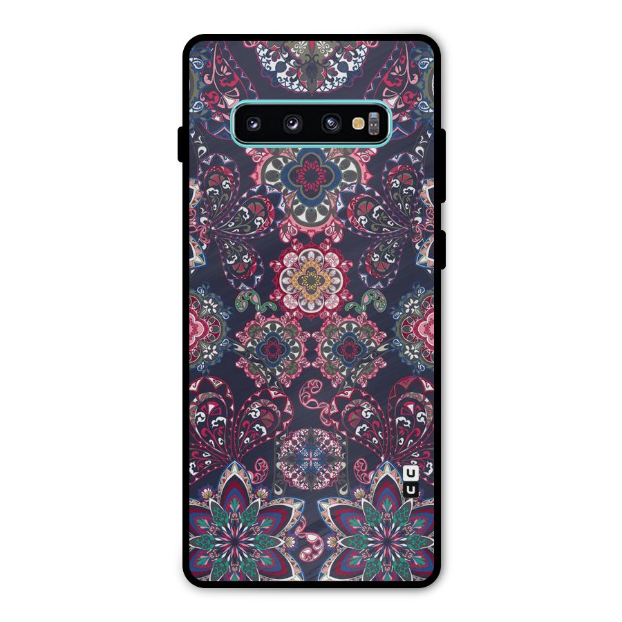 Navy Blue Bloom Pattern Metal Back Case for Galaxy S10 Plus