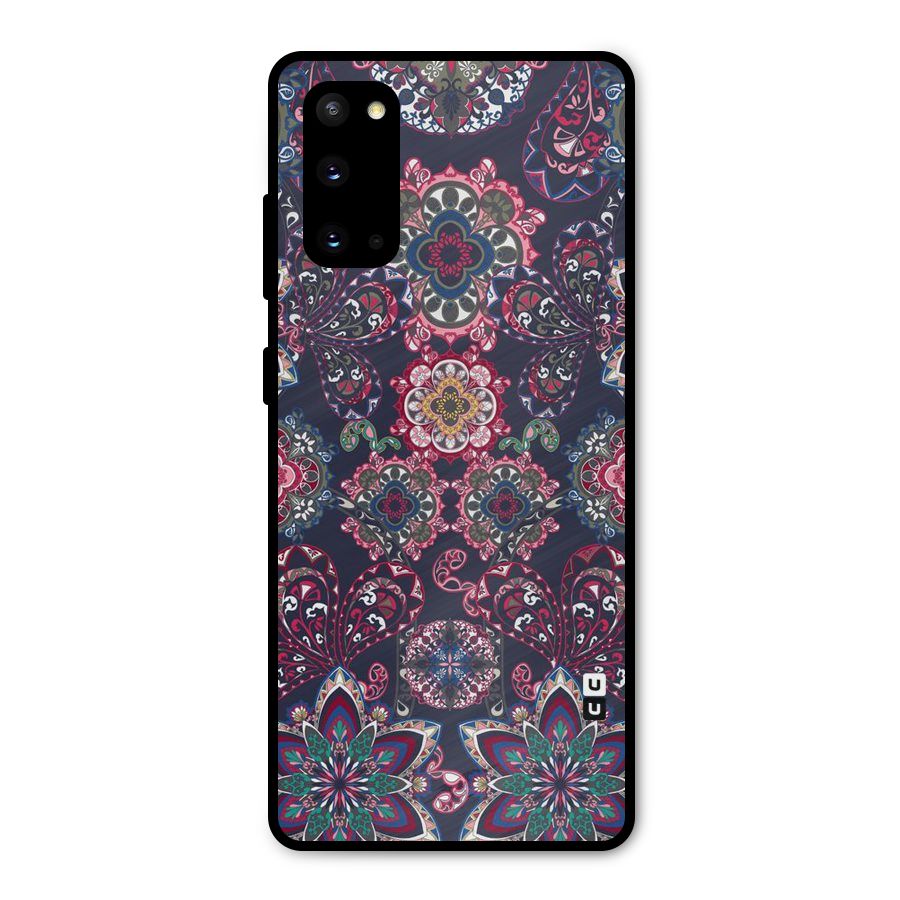 Navy Blue Bloom Pattern Metal Back Case for Galaxy S20