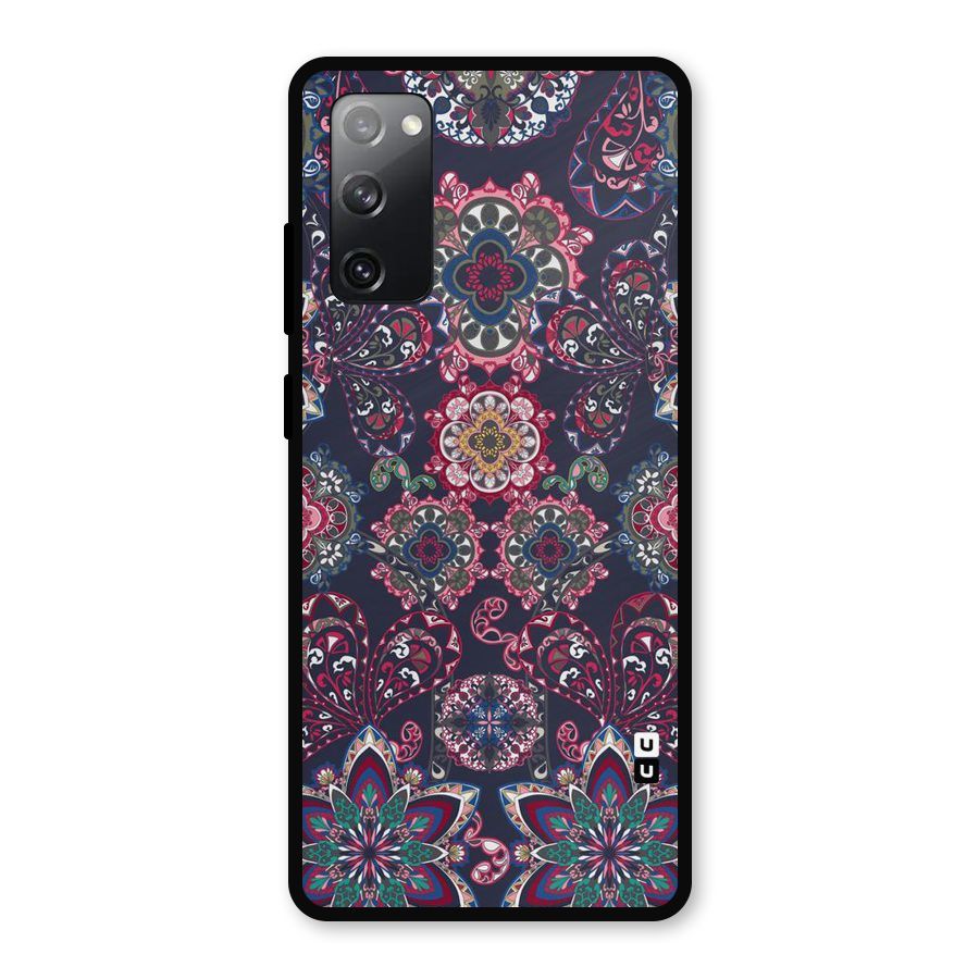 Navy Blue Bloom Pattern Metal Back Case for Galaxy S20 FE
