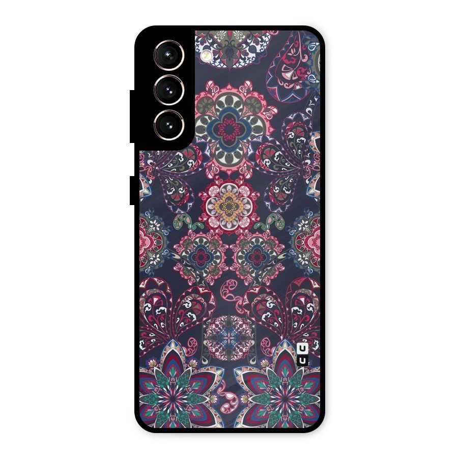 Navy Blue Bloom Pattern Metal Back Case for Galaxy S21 5G