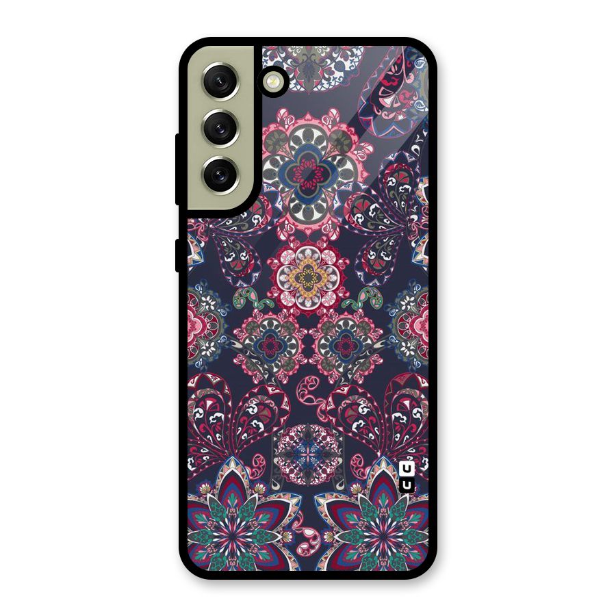 Navy Blue Bloom Pattern Metal Back Case for Galaxy S21 FE 5G (2023)