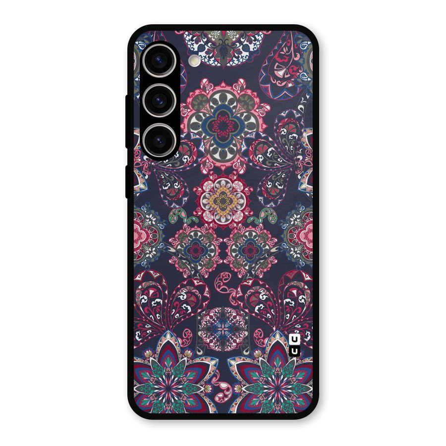 Navy Blue Bloom Pattern Metal Back Case for Galaxy S23 Plus
