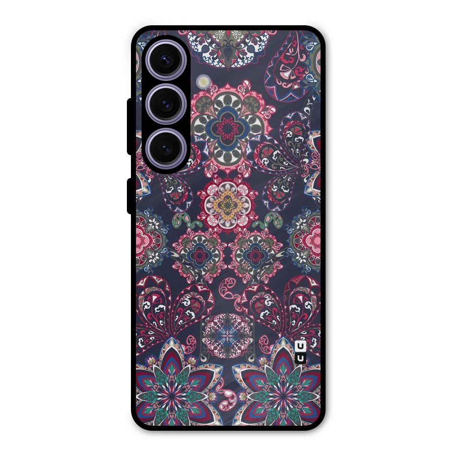 Navy Blue Bloom Pattern Metal Back Case for Galaxy S24