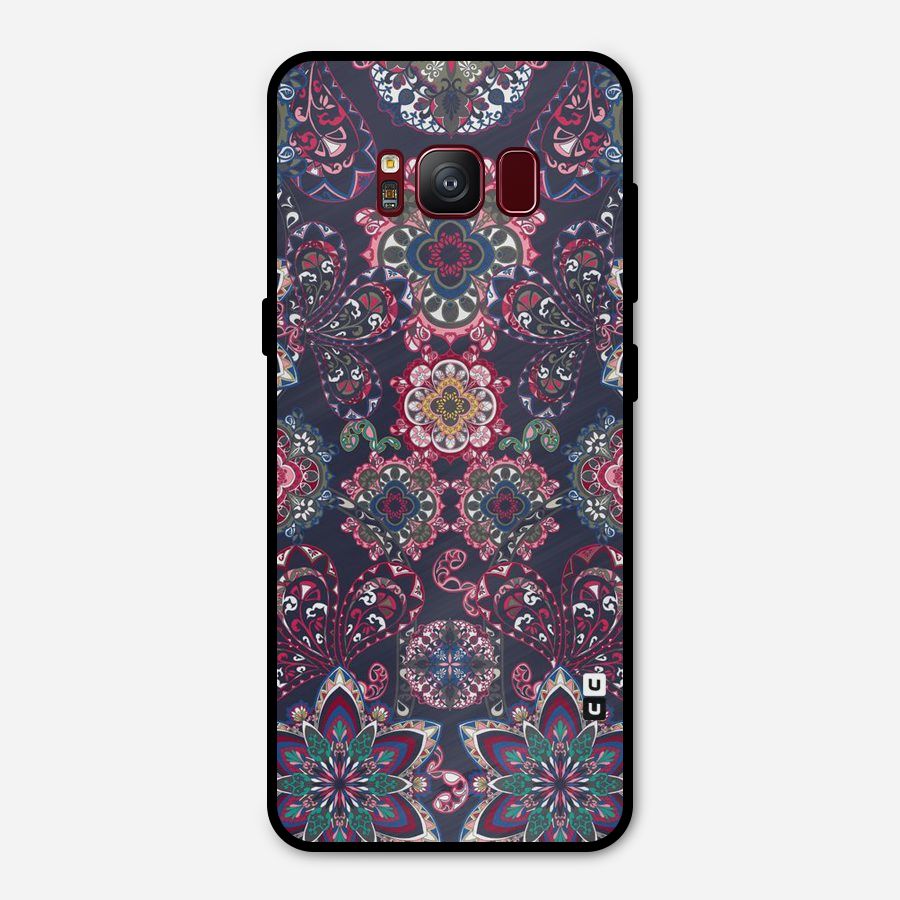 Navy Blue Bloom Pattern Metal Back Case for Galaxy S8