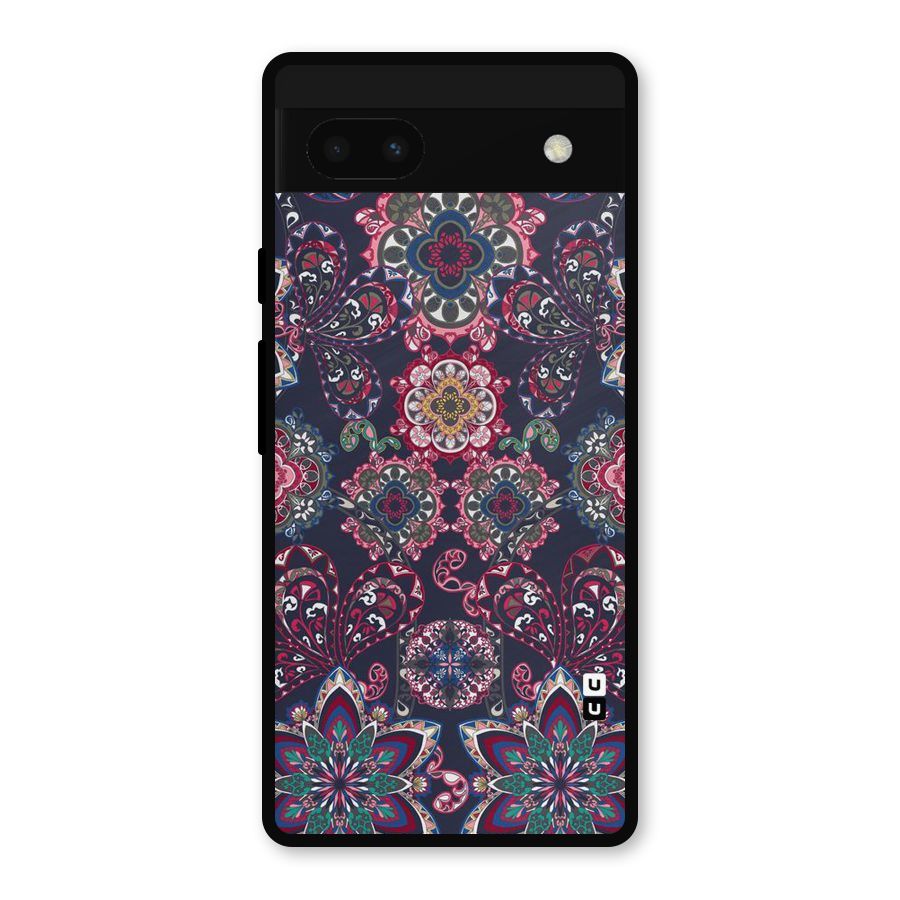 Navy Blue Bloom Pattern Metal Back Case for Google Pixel 6a
