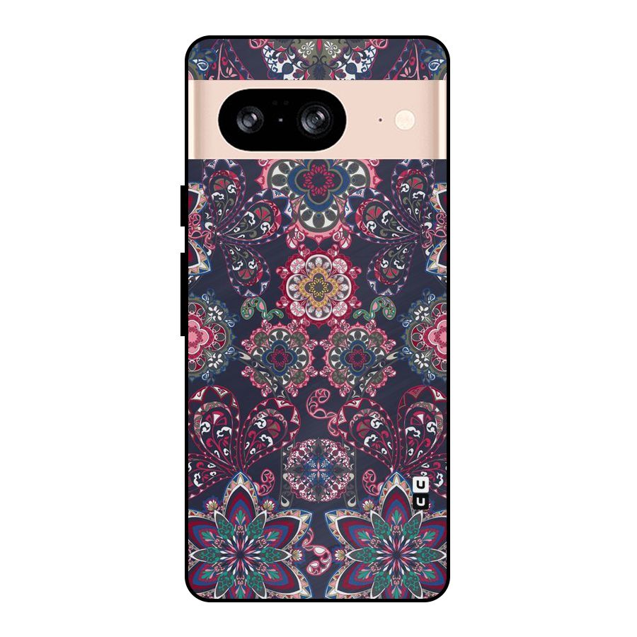 Navy Blue Bloom Pattern Metal Back Case for Google Pixel 8