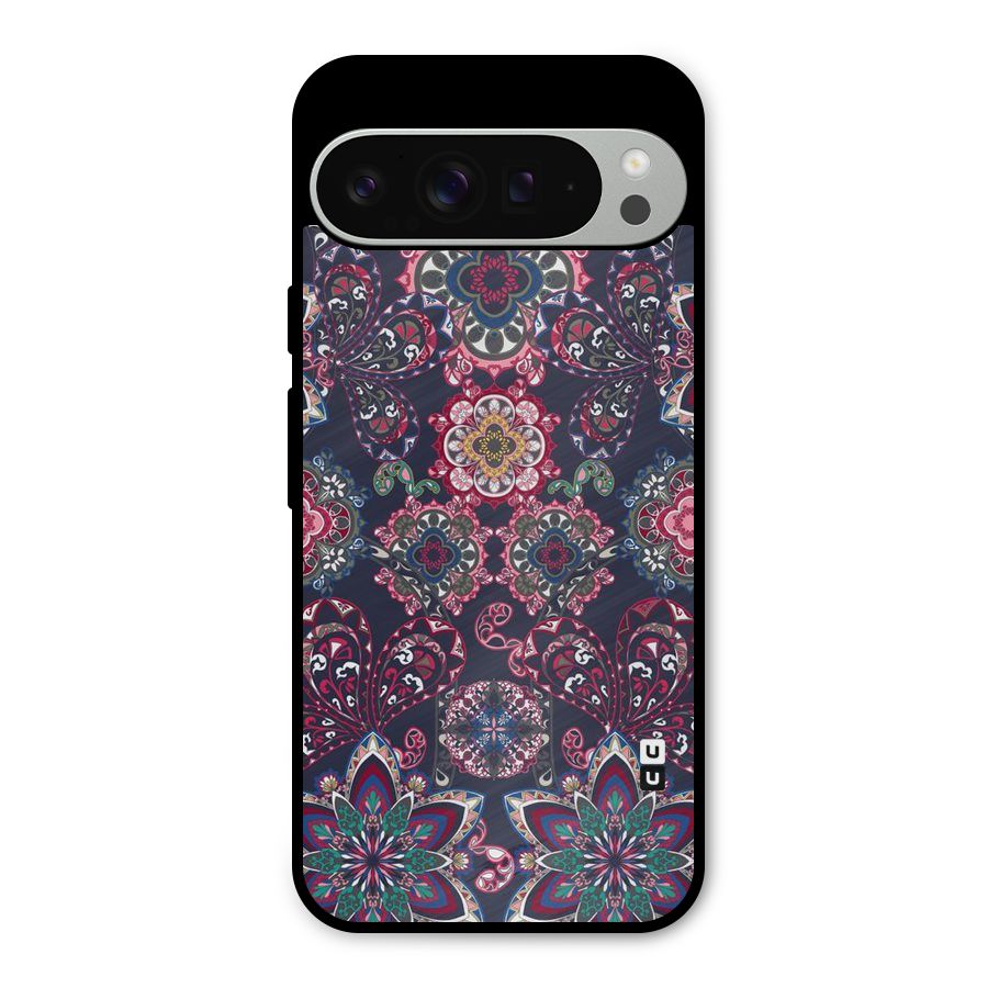 Navy Blue Bloom Pattern Metal Back Case for Google Pixel 9 Pro XL