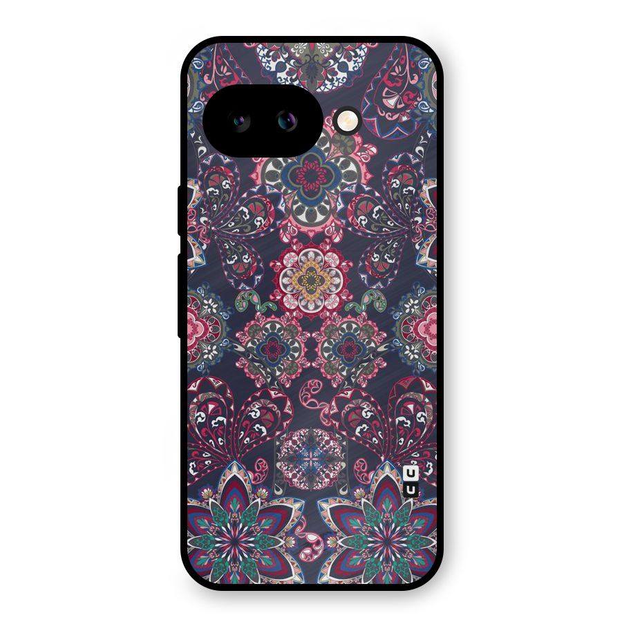 Navy Blue Bloom Pattern Metal Back Case for Google Pixel 9a