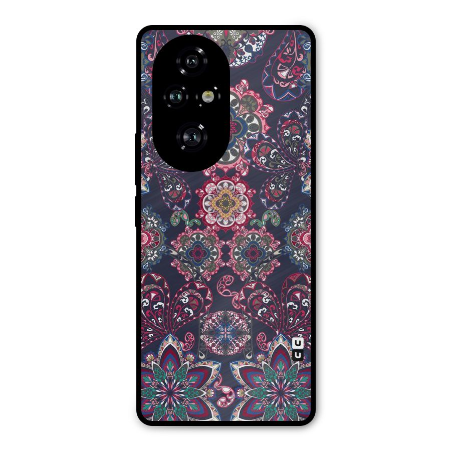 Navy Blue Bloom Pattern Metal Back Case for Honor 200 Pro