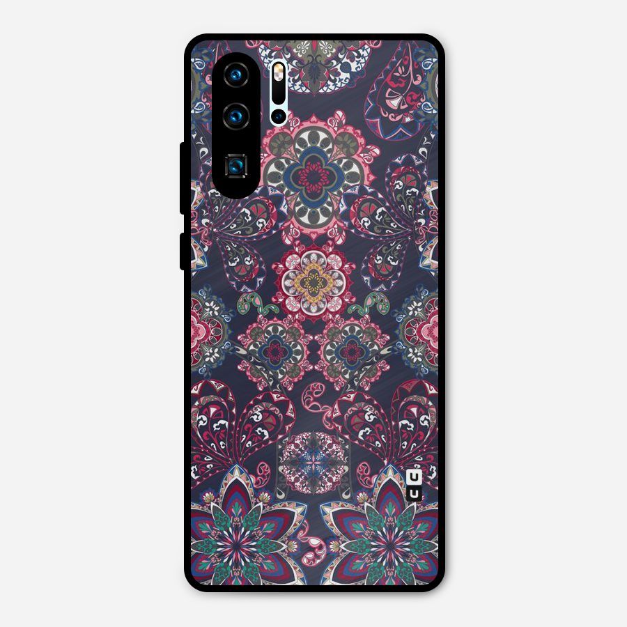 Navy Blue Bloom Pattern Metal Back Case for Huawei P30 Pro