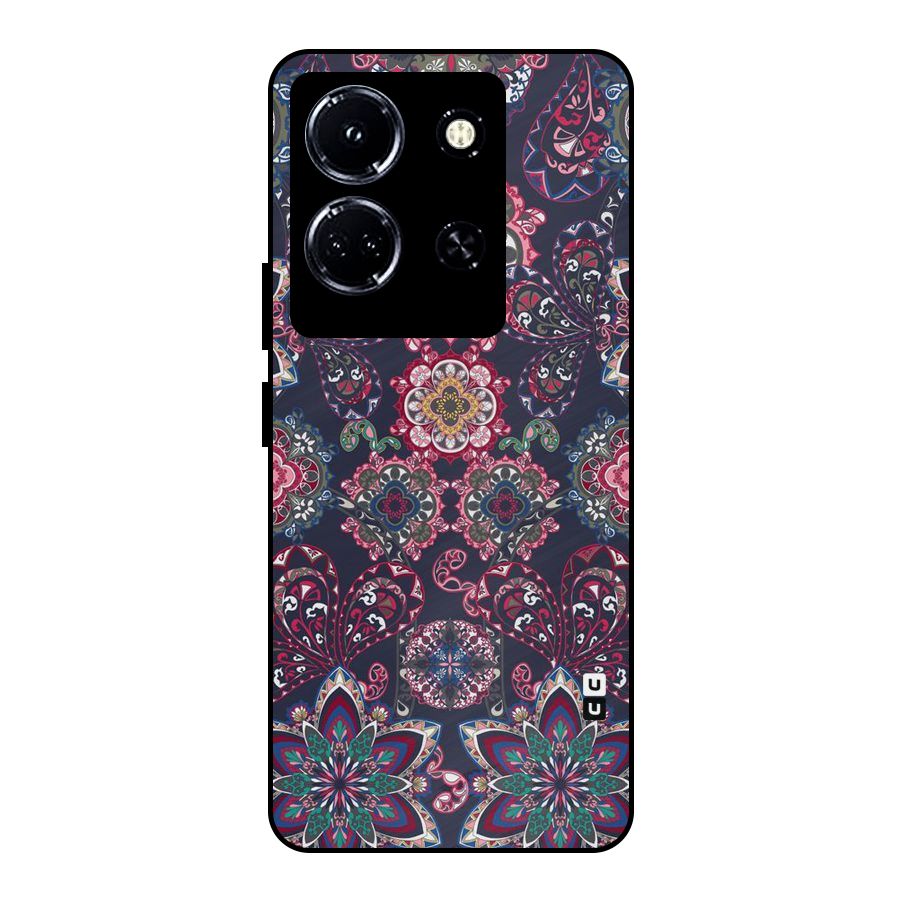 Navy Blue Bloom Pattern Metal Back Case for Infinix Note 30 5G